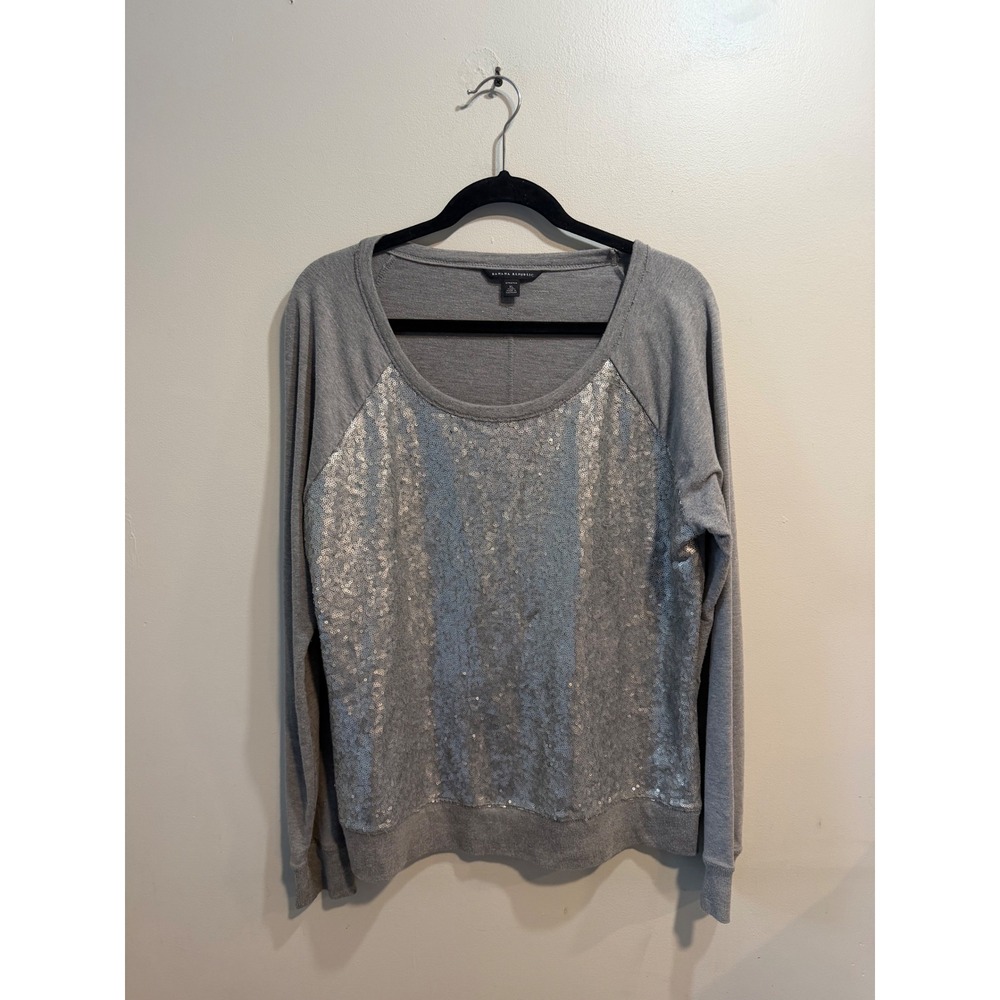 Banana‎ Republic Womens Gray Sequin Front Raglan Long Sleeve Top XL Stretch 941